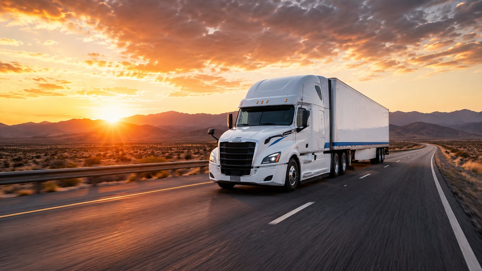 Freight truck on the highway at sunrise